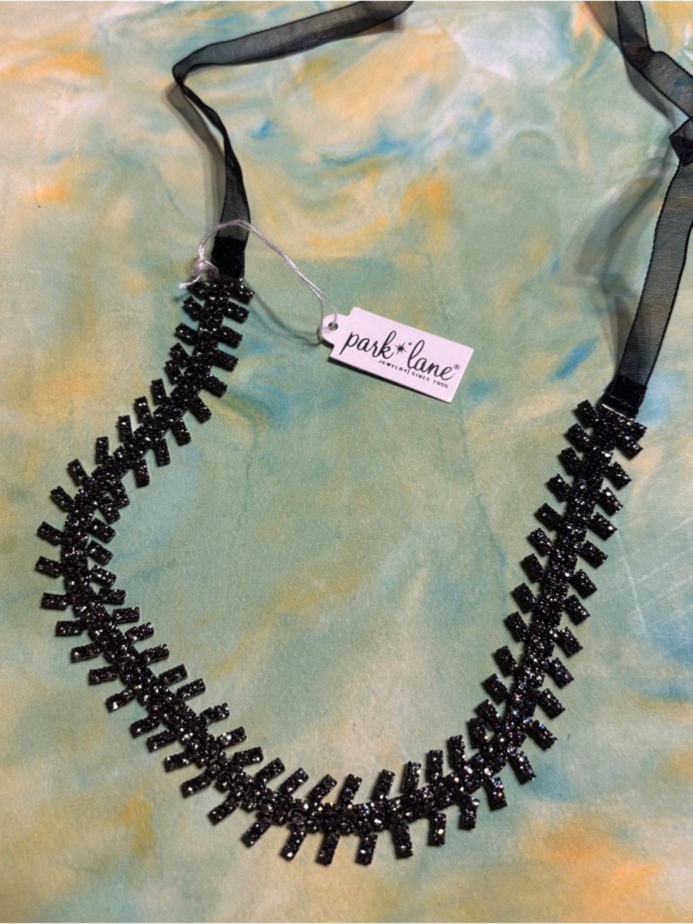 Park Lane Black Ribbon Tie Necklace with Beaded Accent